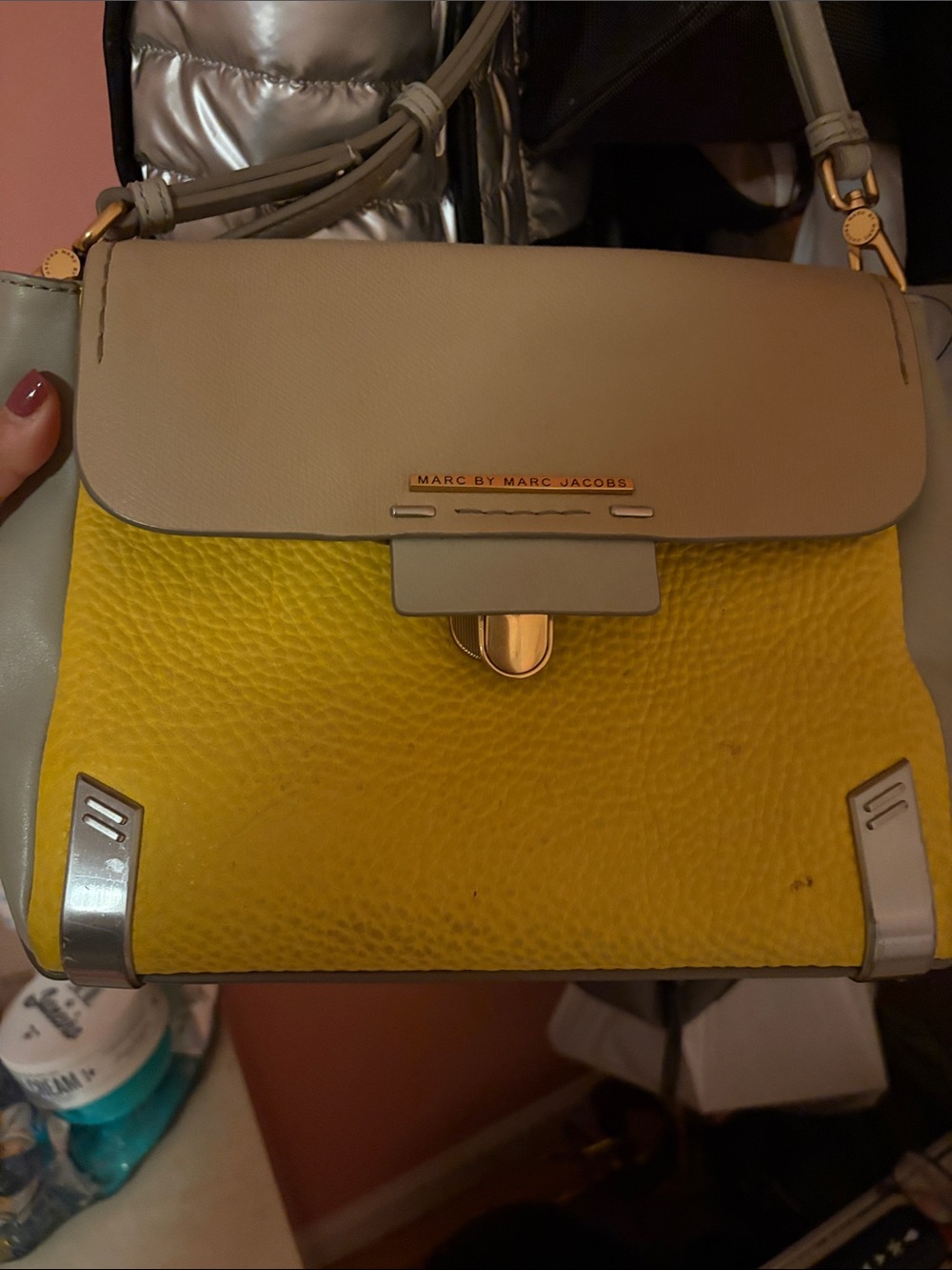 Marc by Marc Jacobs Yellow and Light Gray Leather Shoulder Bag